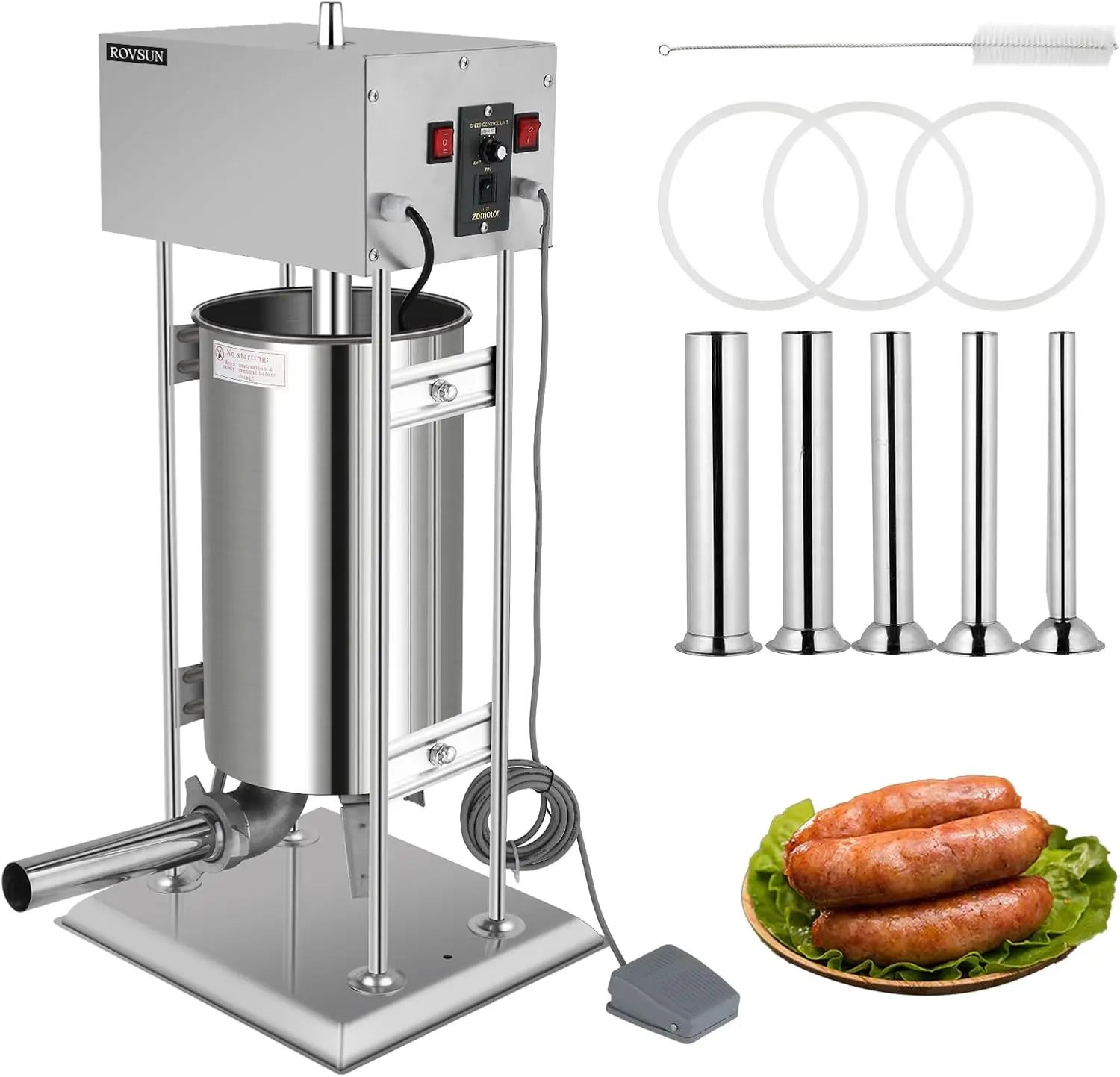 ROVSUN 66LBS/30L Electric Sausage Stuffer, Adjustable Speed Stainless Steel Sausage Maker Meat Stuffer, Heavy Duty Vertical Electric Stuffer Sausage Filler with 5 Stuffing Tubes, Home & Commercial Food Processors Kitchen Appliances