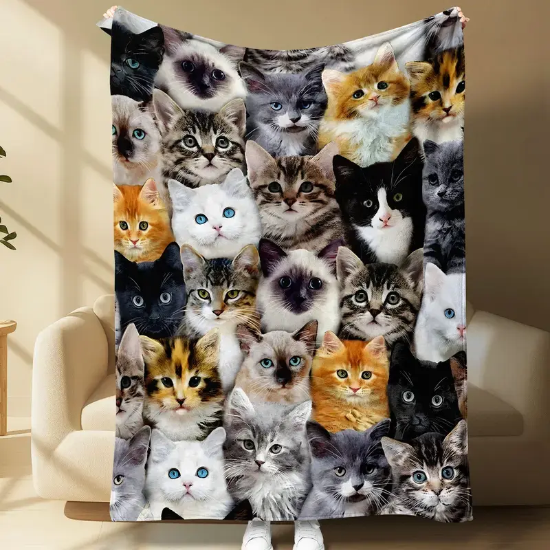 Soft Funny Throw Blanket Cute Cat Pattern Blanket, Soft Comfortable Throw Blanket, Air-conditioned Room Blanket, Warm Nap Blanket for Home & Office, Fluffy Blanket