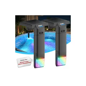 POOLJOYO Solar Pool Lights Only for Metal Frame Above Ground Pools, 1.71–3.9 Top Rails, Remote Control, Brighter 3-Sided 180° Underwater Glow, 10-Colors-4 Modes, IP68 Waterproof（2 Pack）