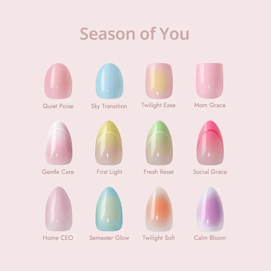 BTArtbox Extra Short Press On Nails - Season of You, Easy-to-Apply Almond Squoval Gradient Press On Nails with Glue and Adhesive Tabs in 16 Sizes - 32 Nails All-in-One Kit, Spring Summer Nail, Summer Deals