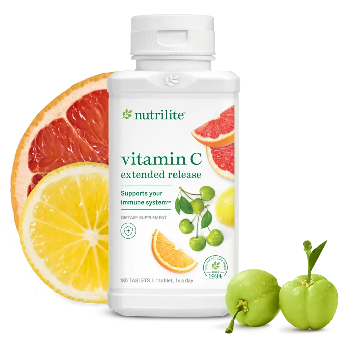 Amway Nutrilite Vitamin C Extended Release Tablets 60/180 Acerola Cherry Supplement for Daily Immune Support Non-GMO Dietary Wellness Routine Healthcare Edible Natural - Optimum, Fitness