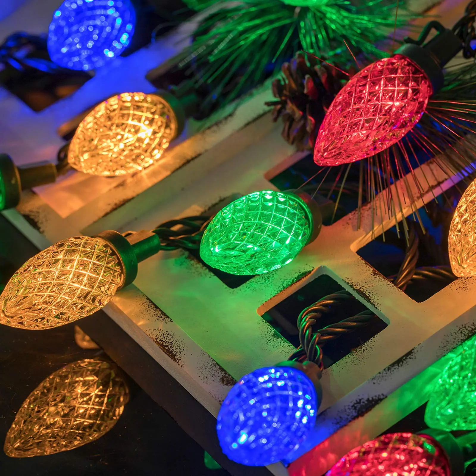 50LED 49FT C9 Star Christmas String Lights, Plug-Powered Hanging Decoration, Contemporary Fairy Twinkle Lights with 8 Modes, Timer, Waterproof & Extendable for Indoor-Outdoor Christmas, Wedding Decor (Multicolor)