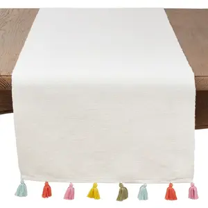 Saro Lifestyle Colorburst Tassel Table Runner, Off-White, 16" x 72"