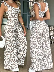 2026 New Women's Lady Romper, Strapless Romper with Wide Straps and Wide Leg Pants, Lazy Vacation Style Slimming Fit One-Piece Jumpsuit