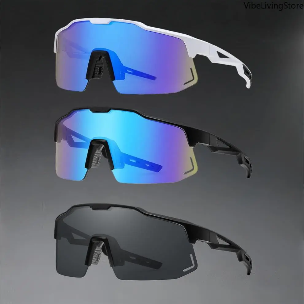 Men's Biking Sunglasses, Lightweight Polycarbonate Sports Eyewear with 3 Interchangeable Lenses, UV400 Protection for Cycling, Sun Protection, Light Pc Lenses, Lightweight Frame, Outdoor Cycling