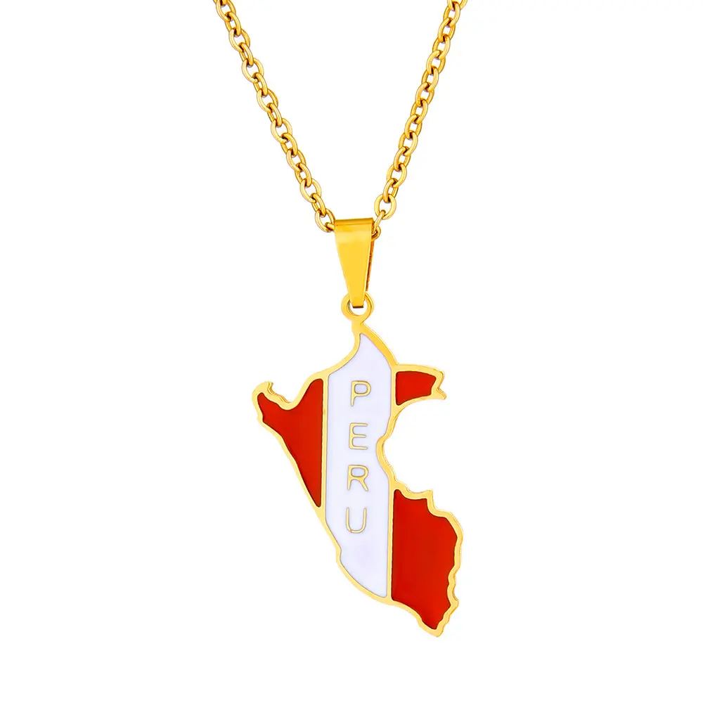 Retro Titanium Steel Peru Oil Drop Map Pendant Necklace - Stainless Steel Couple Jewelry with Artificial Zircon, Quality Materials Trend Accessories for Adults, Birthdays Valentine's Day Gifting