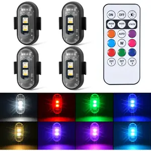 4PCS Wireless LED Strobe Lights with Remote Control, 8 Colors Rechargeable Anti-Collision LED Emergency Warning Lights for Car Motorcycle Bike Drone Aircraft