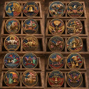 [10 Coins] 250th Anniversary of American Independence Commemorative Challenge Coin, Double-Sided Gold Color Metal Coin, USA Semiquincentennial 1776-2026 Collectible, Liberty Bell Eagle Statue of Liberty Freedom Souvenir Gift for Patriotic & Collectors