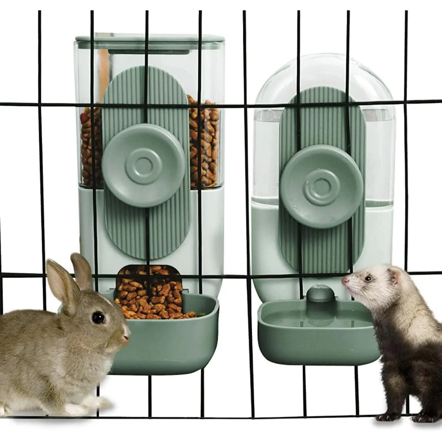 2Pcs Metal Gravity Hanging Automatic Food & Water Dispenser Set - Cage Mounted Feeder, Gravity Feed Kit (3.3in Bowl, 35oz ABS) for Chinchilla, Knob Hanging Cage Design, Space Saving, Fits 1.2in+ Grids, Home Improvement Supplies, Ferret