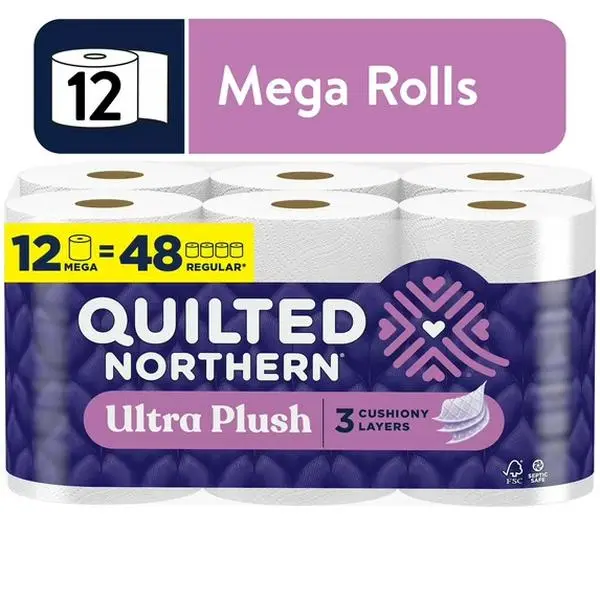 Quilted Northern Soft Ultra Plush 3-Ply Toilet Paper Mega Rolls, 12 Bulk Packs, 3060 Sheets, Septic-Safe, Wipes-Compatible Toilet Tissue for Households & Daily Home Care Supplies
