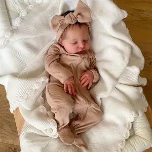 PYDOLL 50cm 20inch Rebrorn Baby Doll With 3D-painting Skin And Visible Veins Realistic Asleep Newborn Bebe Doll Soft Vinyl Limb, Cloth Body Toy For Girl Christmas Gift Beige