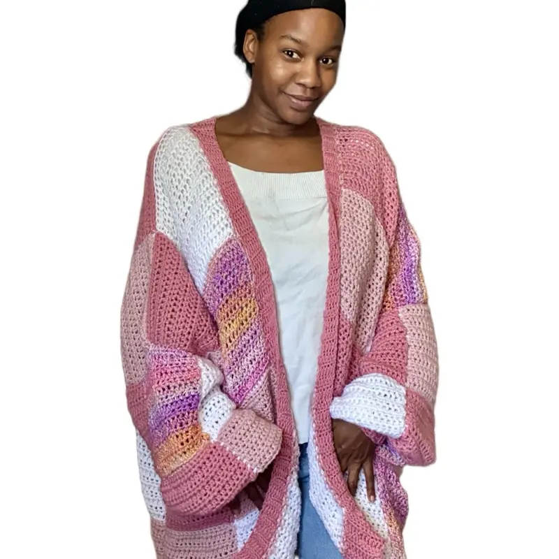 Strawberry Shortcake Patchwork Cardigan - Knitwear for Women, Colorful Crochet Design, Womenswear Fashion Elegant Drop Casual Long Sleeve