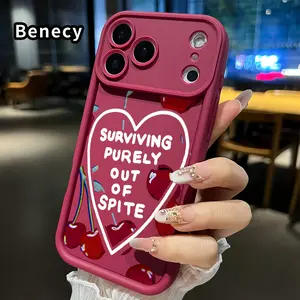 Phone Case for iPhone 17 Pro Max 16 Plus 15 14 13 12 11 Air E Cherry - Heart Whisper Drop Protection Shockproof Soft Silicone smartphone Cover