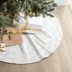 24 Inches Knitted Christmas Tree Skirt,  Knit Xmas Tree Skirt, Rustic Christmas  Decorations, Beige Xmas Tree Holiday Decorations