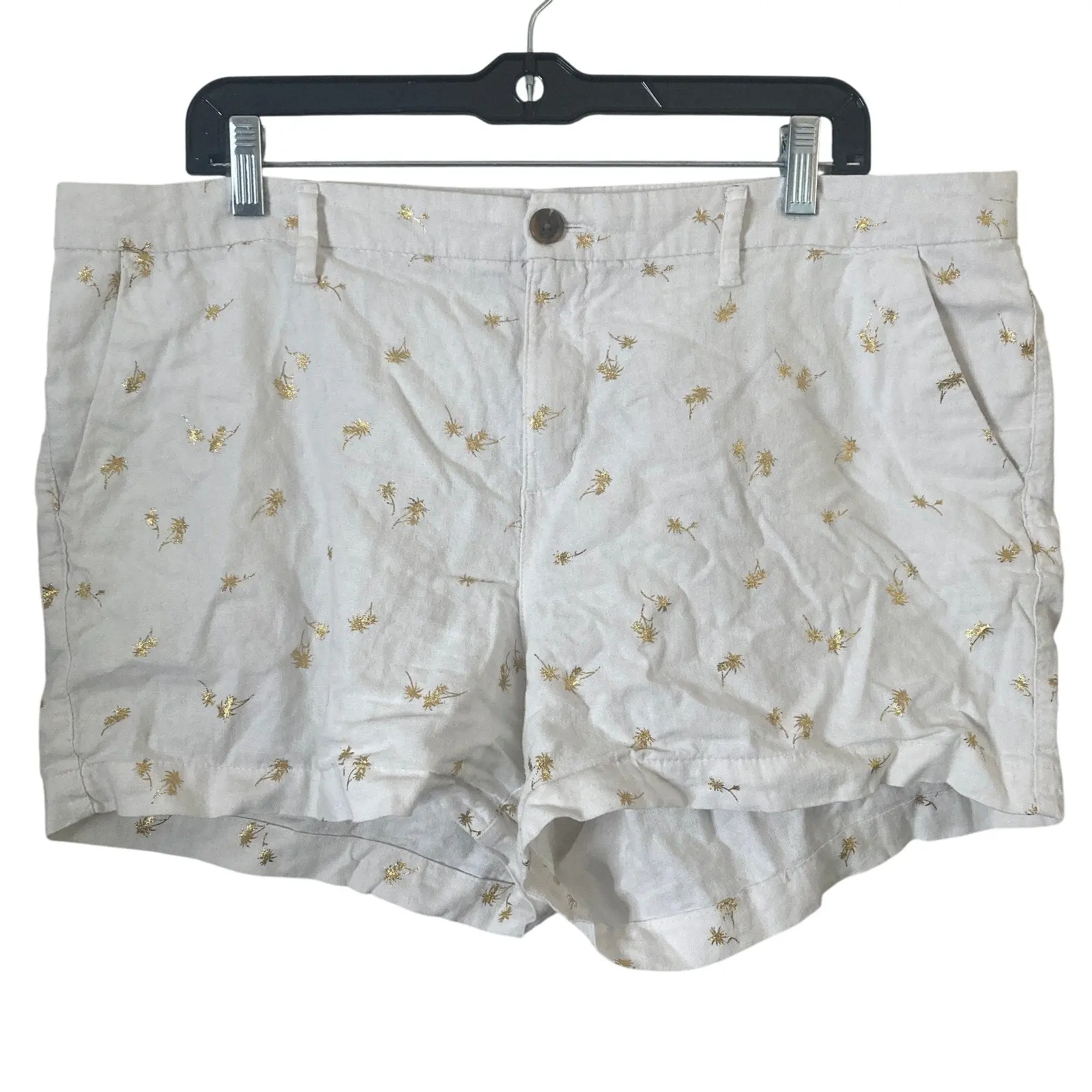 Old Navy Everyday Linen Blend Shorts Womens 16 White Gold Palm Tree Print Plus