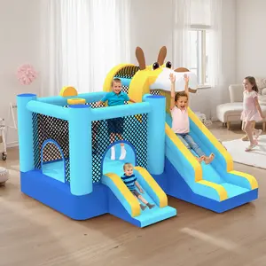 MUKDIY 2026 Inflatable Bounce House Double Slide, 9.5ft x9.5ft Jumping Castle for Kids,Heavy-Duty 840D Oxford Fabric, Ages 3-8, Includes 350W Blower, 8 Stakes, Repair Kit (Up to 3 Kids)