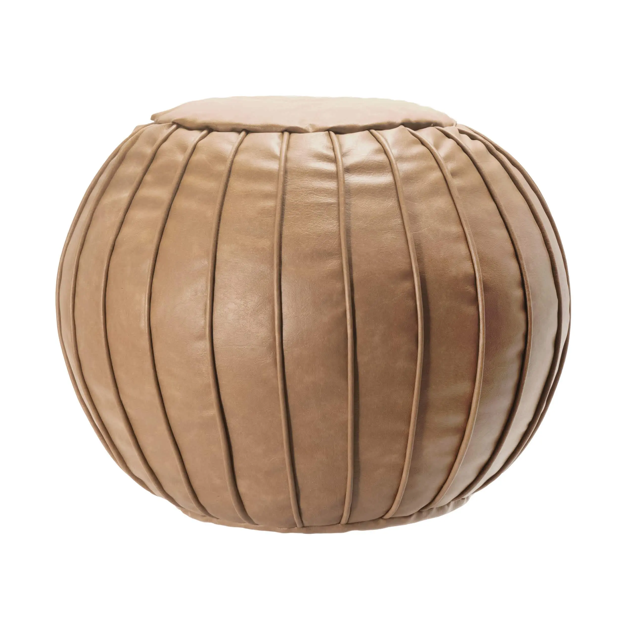 Faux Leather Round Filled Ottoman Pouf