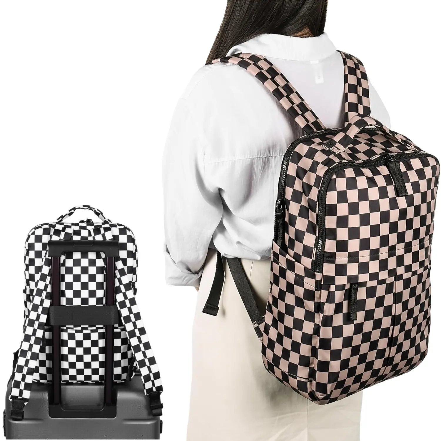 Spacious Checkered Backpack Nylon Waterproof Backpack 14 inch College Laptop Rucksack Cute Fashion Travel Daypack summerwins
