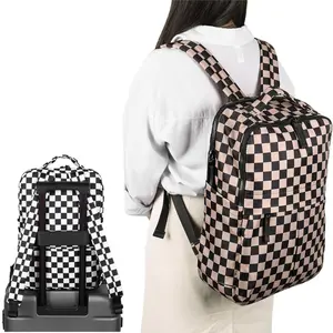 Spacious Checkered Backpack Nylon Waterproof Backpack 14 inch College Laptop Rucksack Cute Fashion Travel Daypack