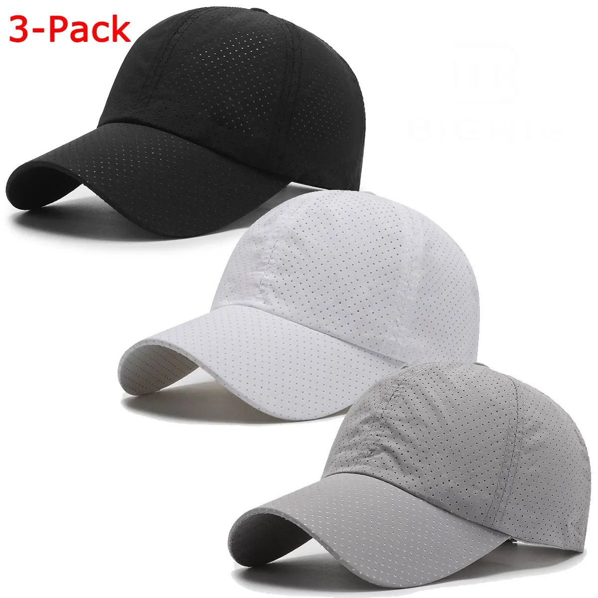 Unisex 3-Pack Sport Style Baseball Caps, Breathable Mesh Perforation Quick-Dry Outdoor Ventilated Hats with Bounce-Free Adjustable Secure Fit for Running, Golf, Breathable Mesh Caps, Outdoor Ventilated Cap