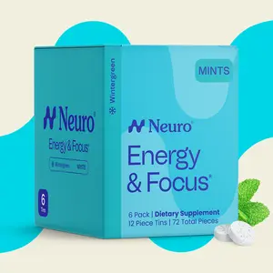 Neuro Wintergreen Energy & Focus Mints (72 Pieces) - Sugar Free with Natural Caffeine, L-theanine, Vitamin B12 & Vitamin B6
