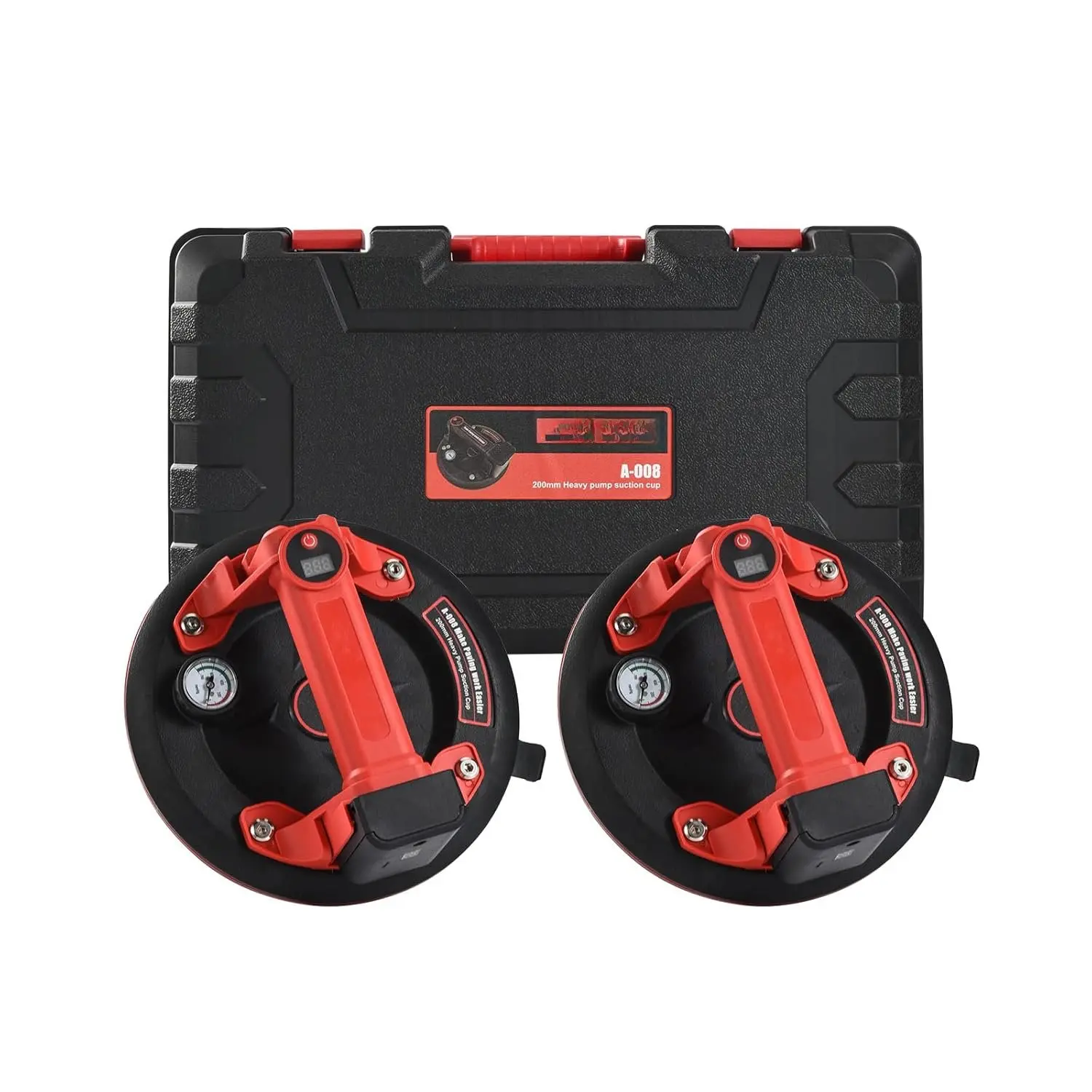 2 Pack Electric Suction Cups for Glass - 8" Heavy Duty Tile Suction Cup Tool with 2x1500mAh ,LCD Display - 440 LBS/200 KG Load Auto Stop/Suction Vacuum Cups