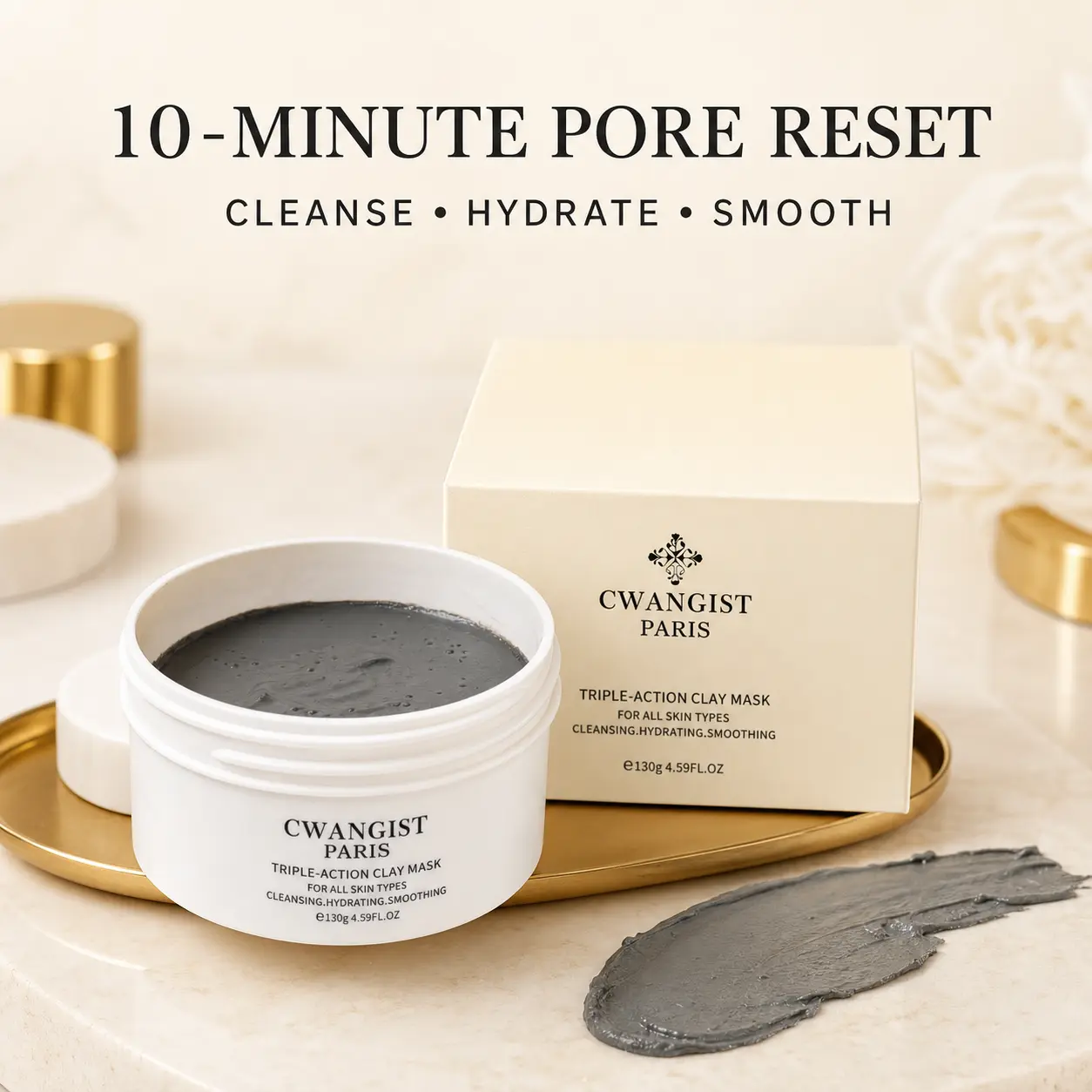 CWANGIST PARIS Clay-Based Facial Mask - French Lab-Developed for Oily & Combination Skin, 10-Minute Weekly Reset with Triple-Action Detox, Cleansing, Moisturizing, Blackhead Removal for Clean, Fresh, Soft Skin, 4.59 fl oz, Non-Toxic, Unisex