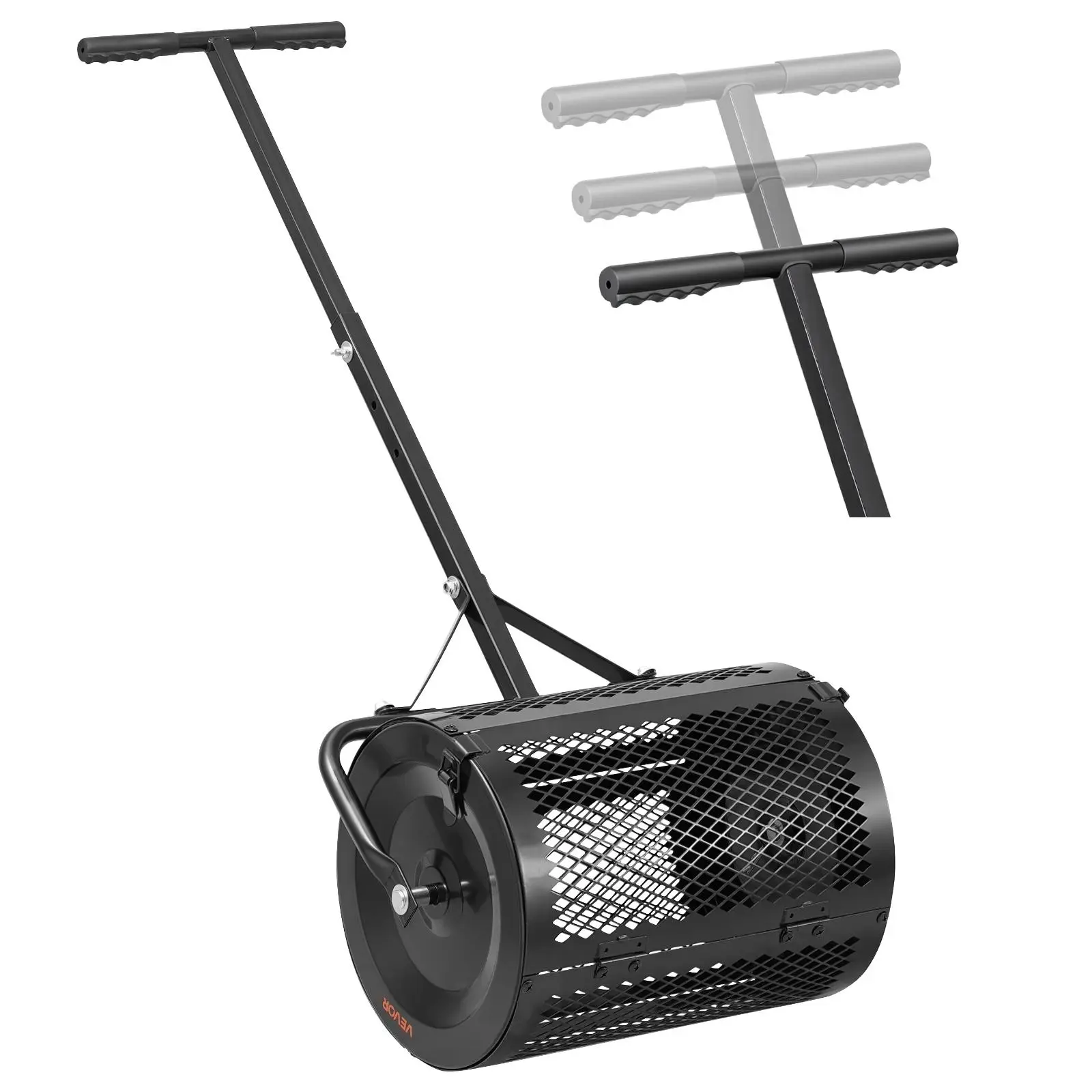 【SummerFinds】VEVOR Compost Spreader, 16.5" Wide Peat Moss Spreader with T Shaped Handle, 3 Heights Adjustable, Powder-Coated Steel Garden Peat Moss Roller, Heavy Duty Grass Seed Roller for Planting Seeding, Black