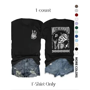 Women's Skull & Letter Graphic Round Neck Tee, Casual Fashion Streetwear Drop Shoulder Half Sleeve T-Shirt, Tops for Daily Wear, Ladies Clothes for All Seasons