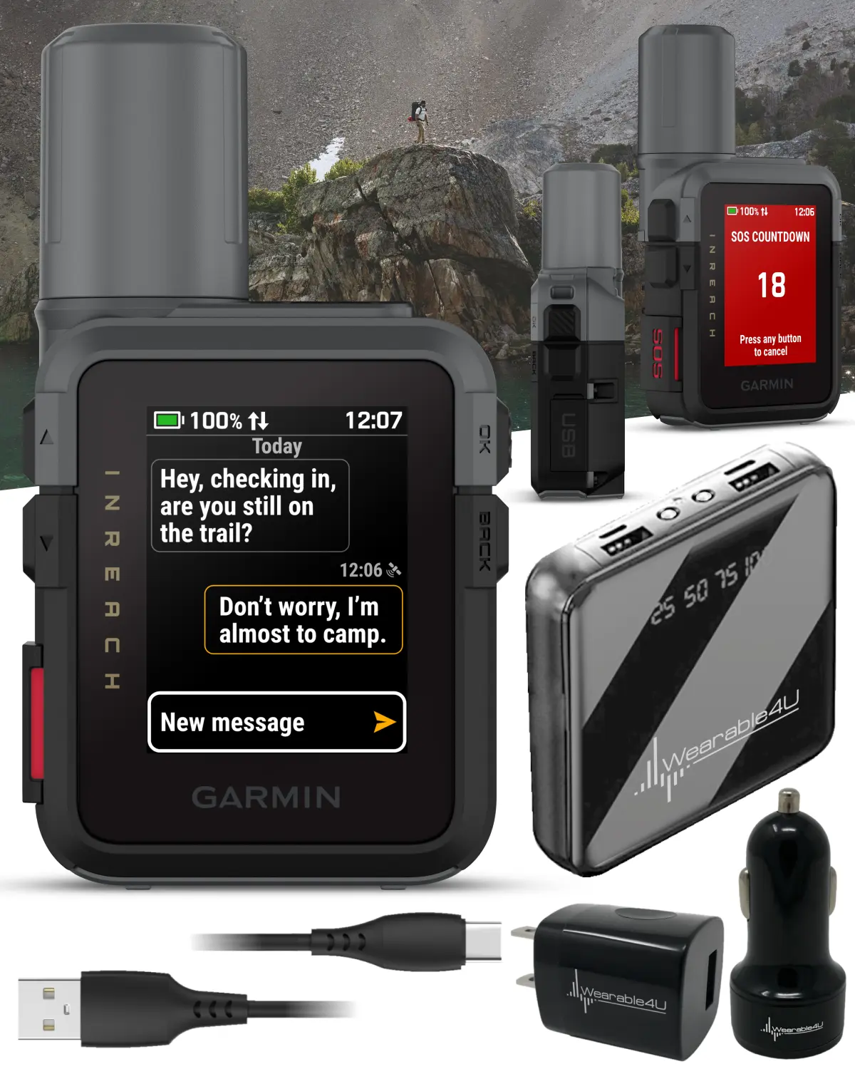 Garmin inReach Mini 3 Handheld Rechargeable Compact Satellite Communicator (010-03387-00) with Wearable4U Bundle, Portable Water-Resistant Device, Batteries, Manufacturer Warranty, for Off-the-Grid Connectivity with Friends and Family