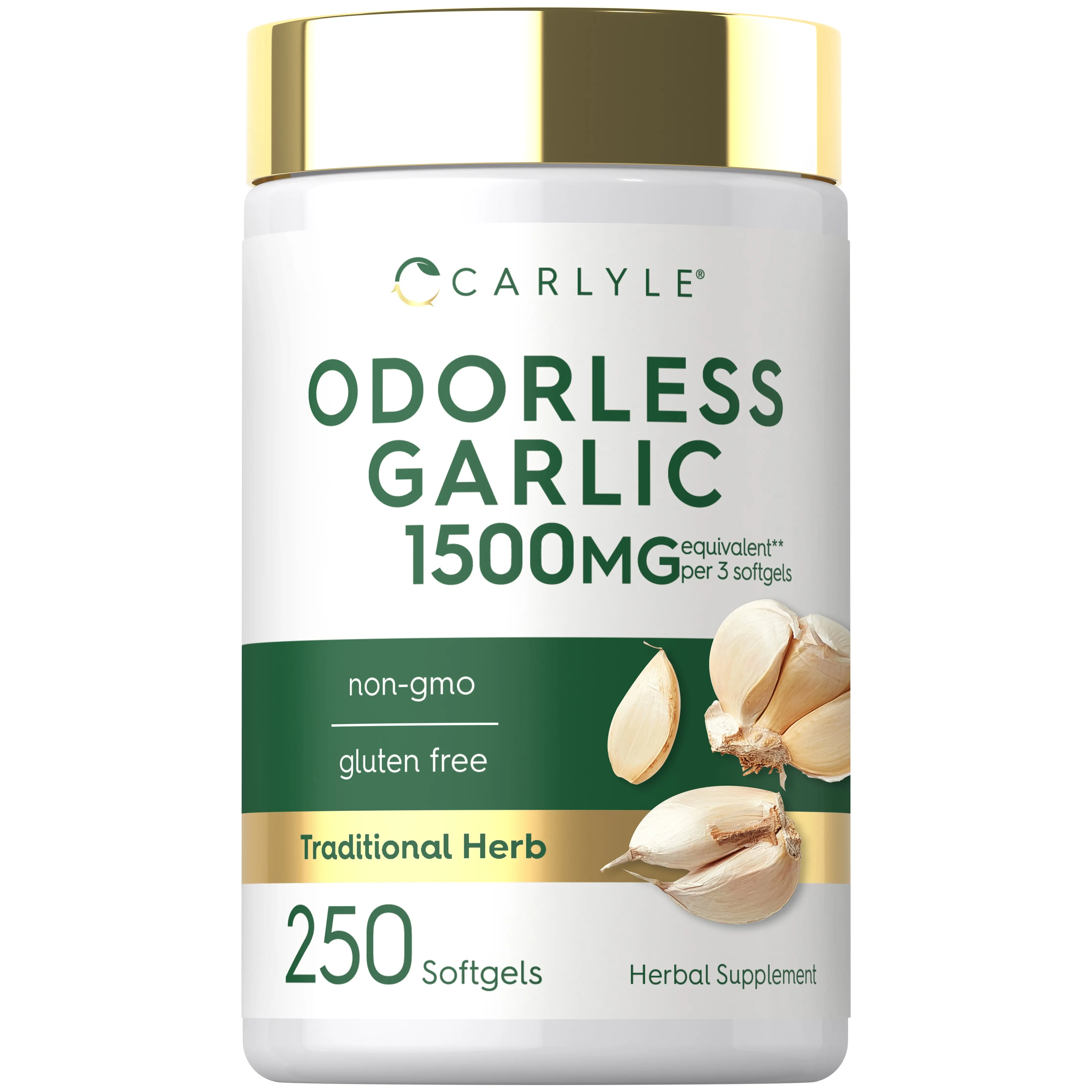 Carlyle Odorless Garlic Softgels 1500mg | 250 Count | Non-GMO, Gluten Free Extract Supplement