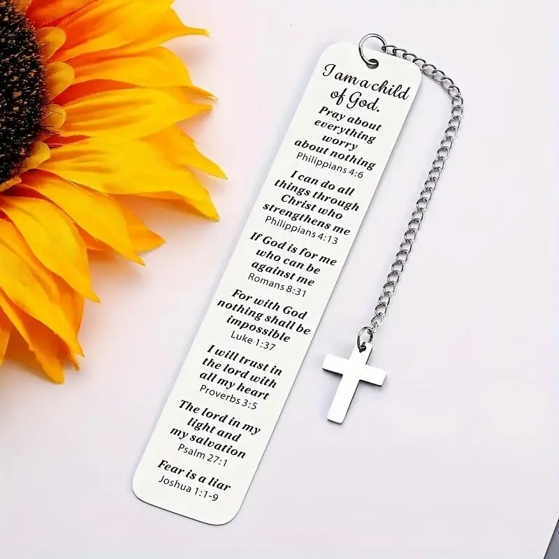 5 Stainless Steel Inspirational Bookmarks, Cross Pendant for Men Women Teens Boys Girls, Perfect Birthday Christmas Baptism Back-To-School Gift