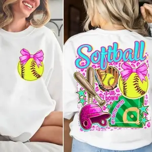 Softball Coquette Bow Sweatshirt – Trendy Preppy Boujee Glitter Crewneck, Perfect Game Day Outfit for Youth & Adults
