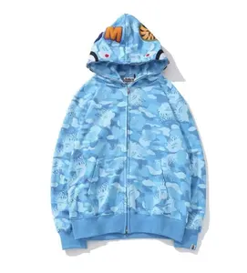 ev.kicks Double-Capped Shark Head Hoodie for Men Autumn Winter Fleece Lined Youth Cardigan with Zipper Long Sleeve Stylish Design