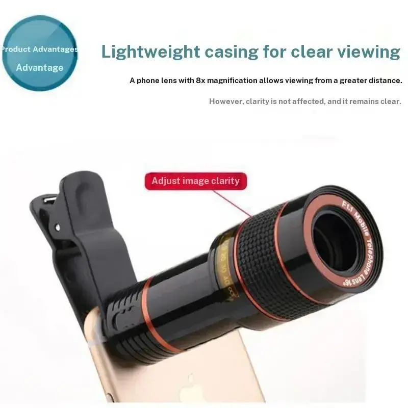 Universal 20x Zoom Extendable Phone Lens, Cell Phone Lens, High-Definition External Camera Lens, Long Focus Telephoto Lens for Mobile Photography, Smartphone Camera Accessories, Cellphone Accessories, Smartphone Accessory