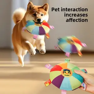 Plush Dog Frisbee Toy with Squeaker - Soft Flying Disc for Fetch & Training - Teeth Cleaning Chew Toy for Medium & Large Dogs - Boredom Relief Pet Toy surprise gift Bungee silicone feeder cats Bite Resistant Inflatable Balls Set shaped harness puppy