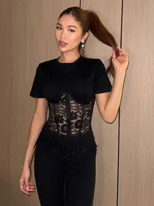 Women's Fashion Lace Patchwork Top, Elegant Cut-Out Design, Casual Party Wear, Stylish Ladies' Clothing, Womenswear