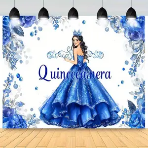 1pc, Blue Princess "Quinceanera" Banner, Polyester, Multipurpose Party Decoration, Universal Holiday & Birthday Celebration, Anniversary Commemorative Backdrop, No Power Needed, Indoor & Outdoor Decor Ornaments White