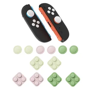 PlayVital Silicone Button Covers and Thumb Grip Set for Nintendo Switch 2, 8 Colorful ABXY Directional Button Caps & 4 Joystick Caps for Joycon 2 - White & Yellow & Pink & Matcha Green