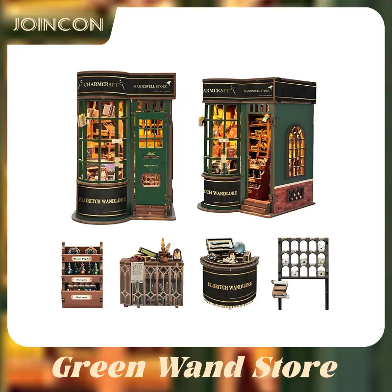Green Wand Shop Wooden Jigsaw Puzzle Bookend - DIY Woodwork Assembly Model House with Light, Harry Potter Bookshelf, Creative Puzzle Collectible Gift for Fans, Valentine's Day/Birthday Present