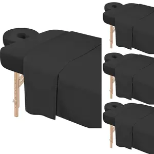 4 Sets Premium Microfiber Massage Table Sheet Set, Includes Table Cover, Fitted Sheet & Face Rest Cover for Spa, Beauty Salon & Therapy Rooms