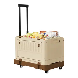 VOWNER Large Foldable Utility Crate, Portable Rolling Cart with 4 Universal Wheels, Durable Metal Telescoping Handle for Camping, Travel, Shopping, Luggage Moving and Storage Outdoor