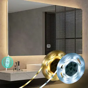 LED touch switch controls the light strip. Available in warm light/white light. Ambient lighting for living rooms, mirror fill light, and stair or cabinet lighting.