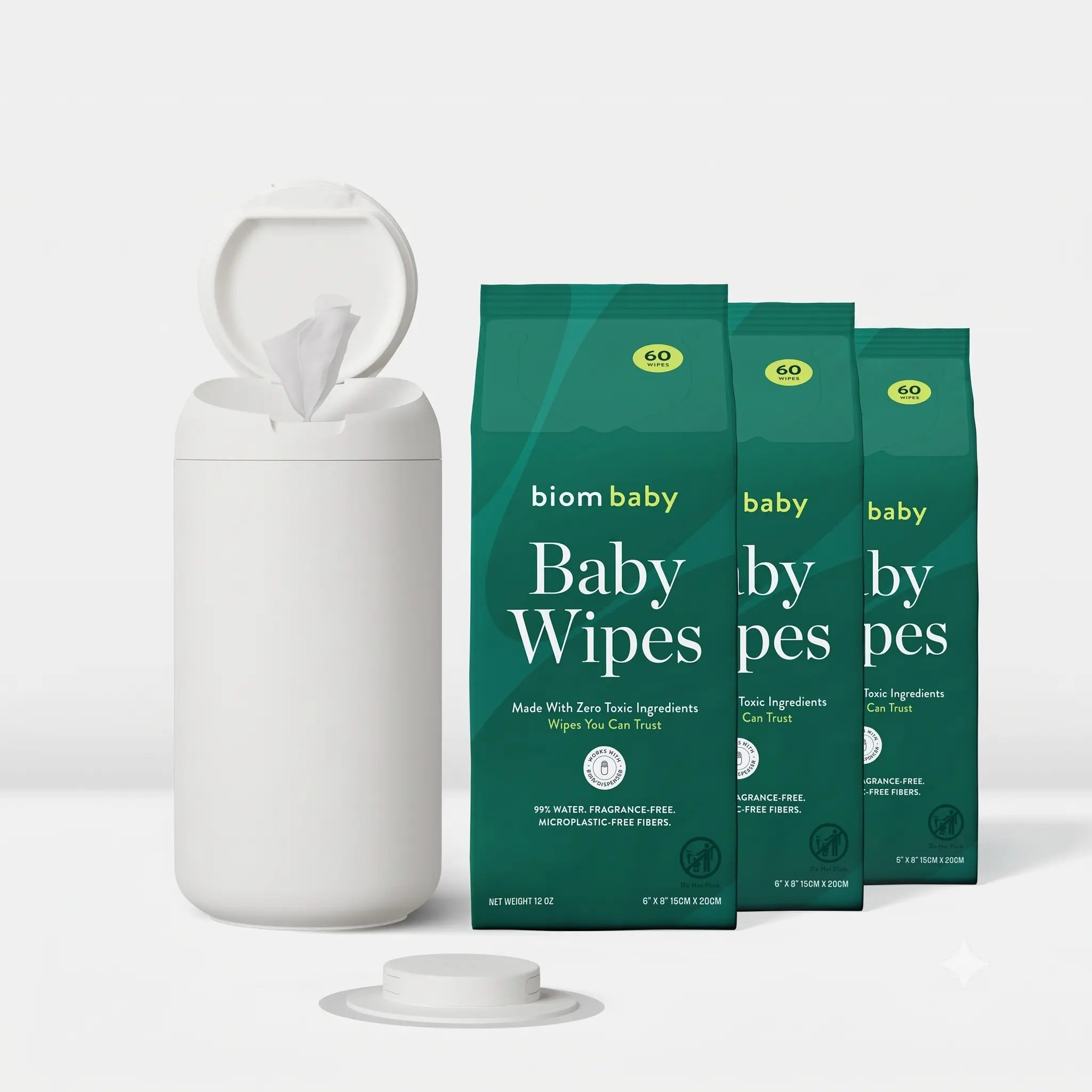 Biom Baby Wipe + One Handed Dispenser (180 ct Baby Wipes)