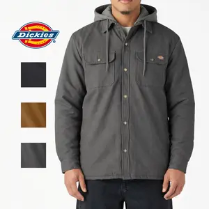 DICKIES Water Repellent Duck Hooded Shirt Jacket - Long Sleeve Fitted Casual All Seasons Medium Length Durable Protection