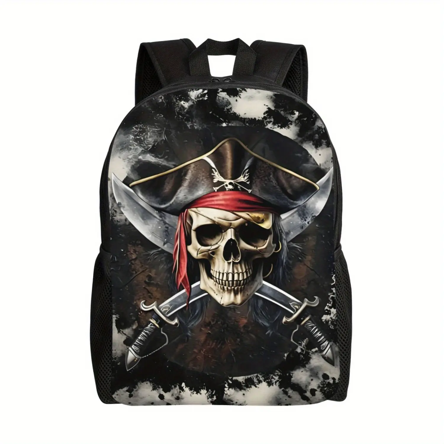 Unisex Skeleton Pirate Laptop Backpack - Dark Aesthetic, Lightweight, Multi-Function, Adjustable for Holiday Travel, School, Daily Commute