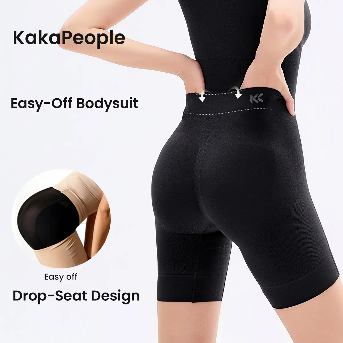 [KakaPeople Easy-Off Bodysuit] Tummy Control Butt Liftter Faja Bodysuit, Back Support Scrunch Back Open Design, Postpartum Recovery Full Body Shaper with Cotton Gusset, Colombian Fajas Everyday Wear for Women