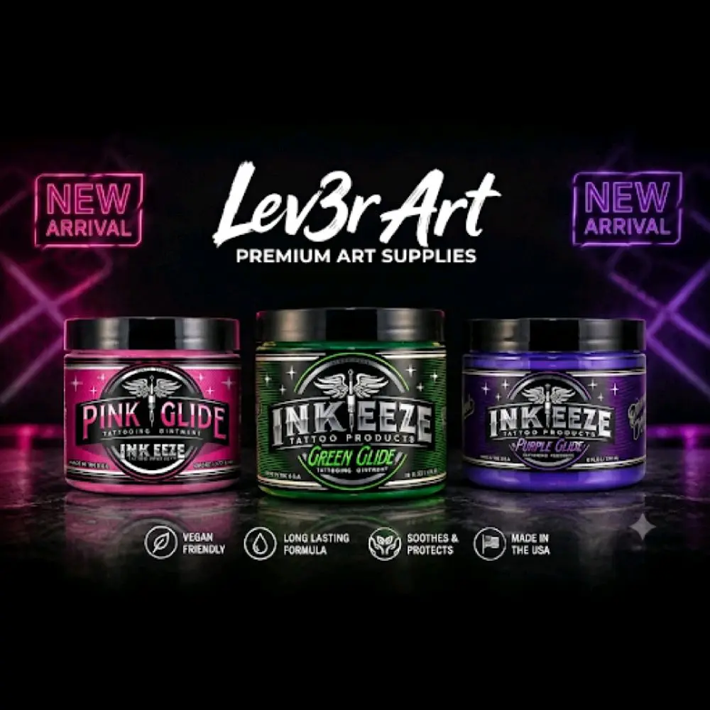 INK EEZE Tattooing Ointment Assortment - Pink (6oz), Green (16oz), Purple Variants - Vegan Formula for Tattoo Artists