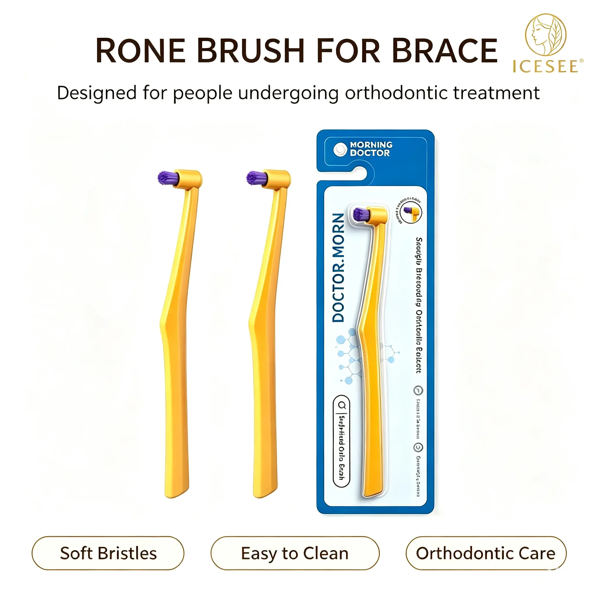 ICESEE Cone Orthodontic Toothbrushes (2-Pack) - 0.1mm Soft Dense Bristles, Oral Daily Gum Care, Gentle on Gums, No Irritation, Deep Clean Without Dead Spots, Sensitive, Gum Care Toothbrushes