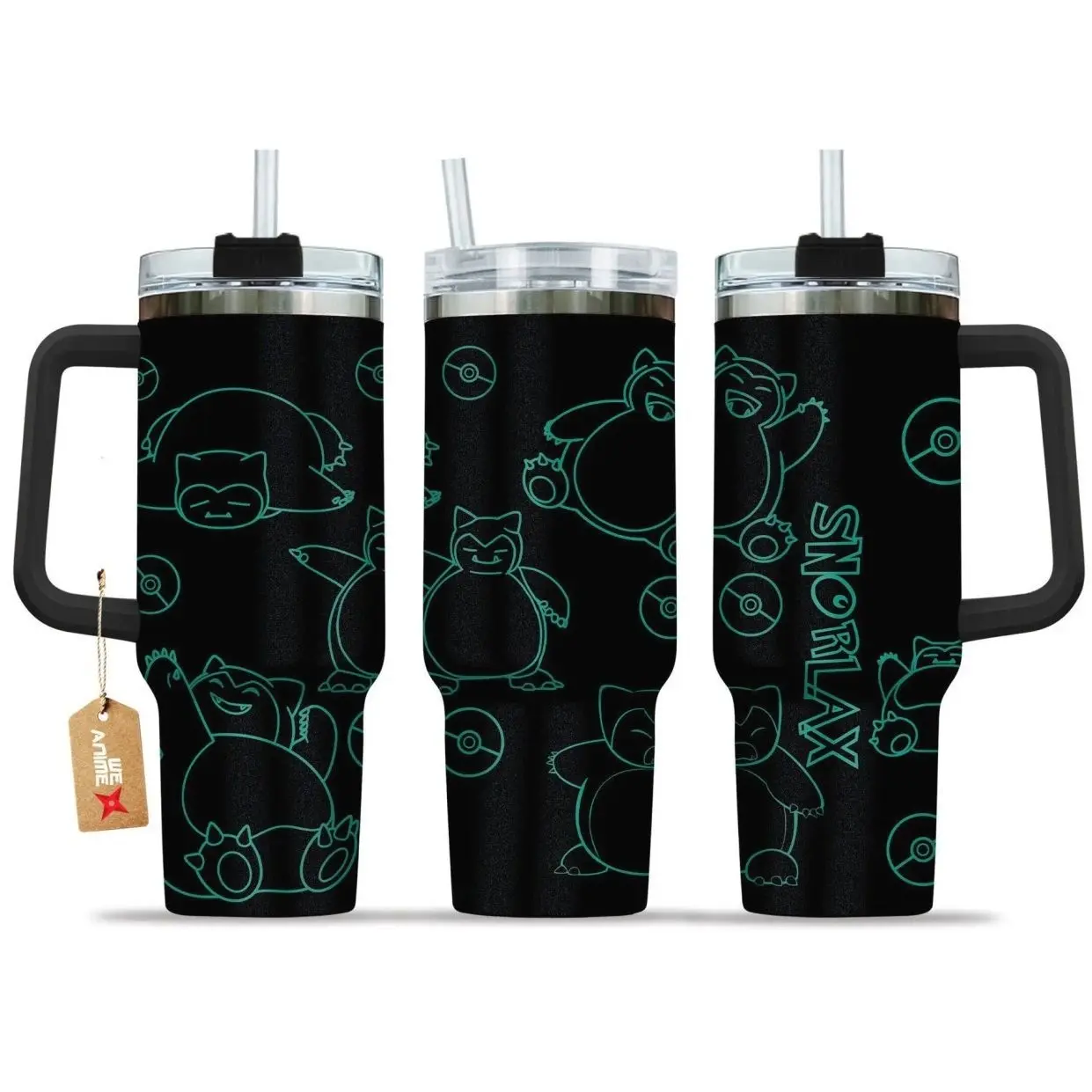 STORMMECH 40oz Snorlax Handle Tumbler - PKM Stainless Steel Leak-Proof Vacuum Insulated Mug, Washable Flask with Lid, Anime Theme Travel Drinkware, Otaku Gift, Leak-Proof Insulated Mugs, Vacuum Insulated Mugs